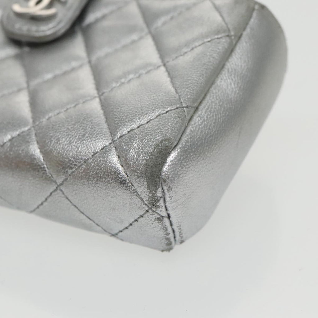 CHANEL Pouch Lamb Skin Silver CC 100726