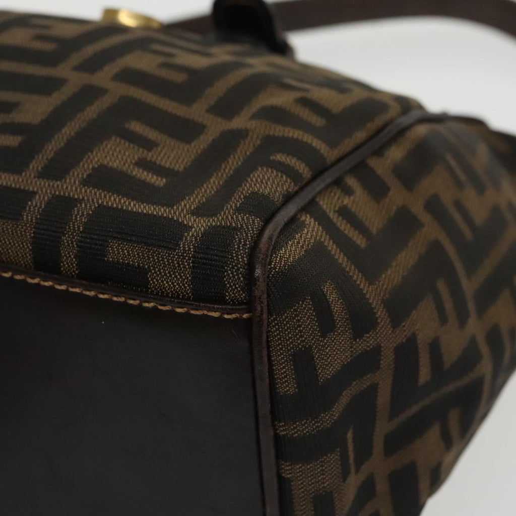 FENDI Zucca Canvas Hand Bag Brown Black gold 100727