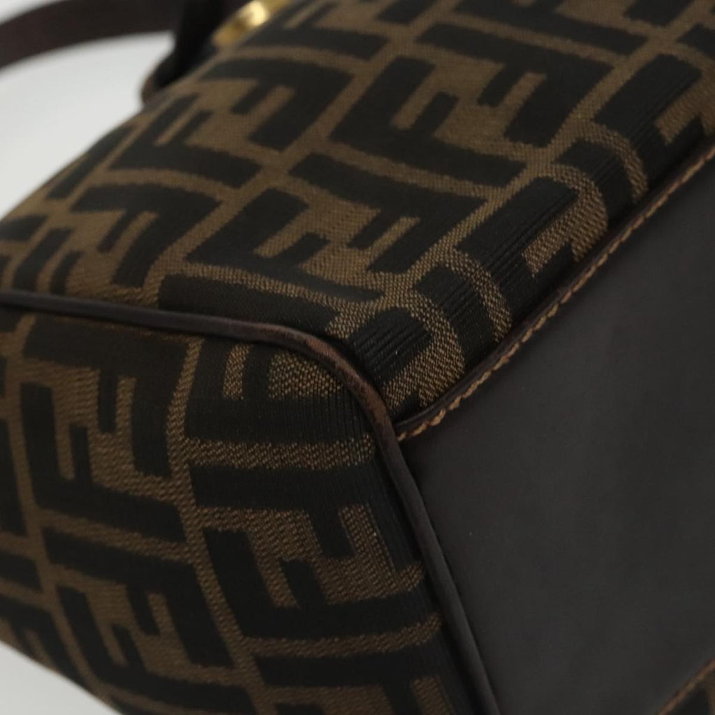 FENDI Zucca Canvas Hand Bag Brown Black gold 100727