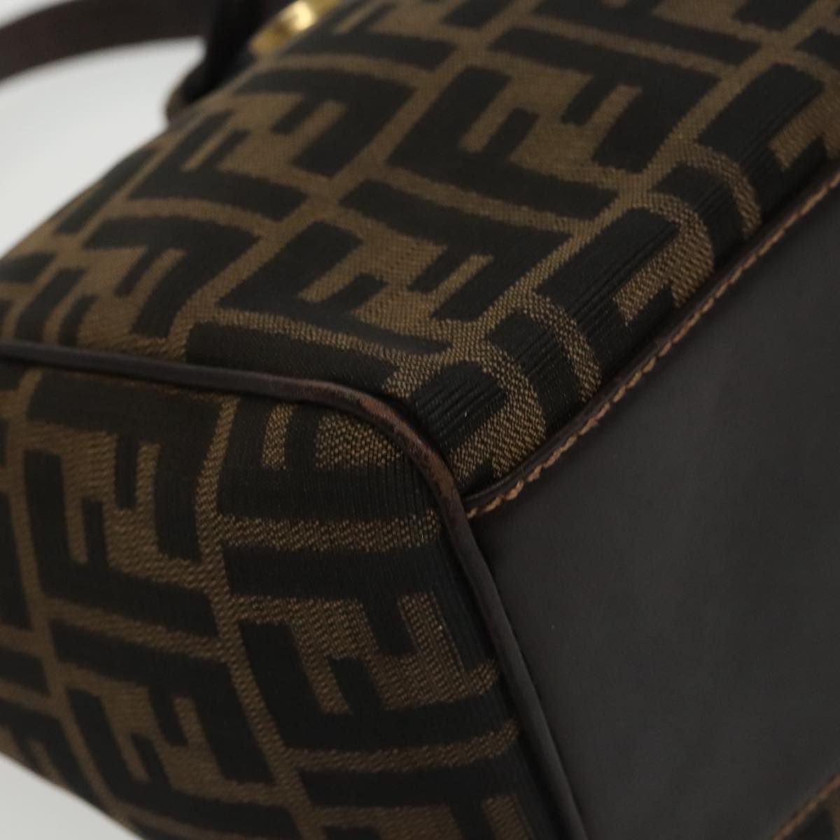 FENDI Zucca Canvas Hand Bag Brown Black gold 100727