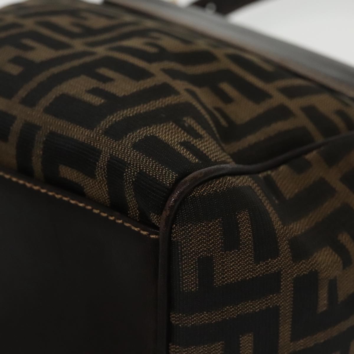 FENDI Zucca Canvas Hand Bag Brown Black gold 100727