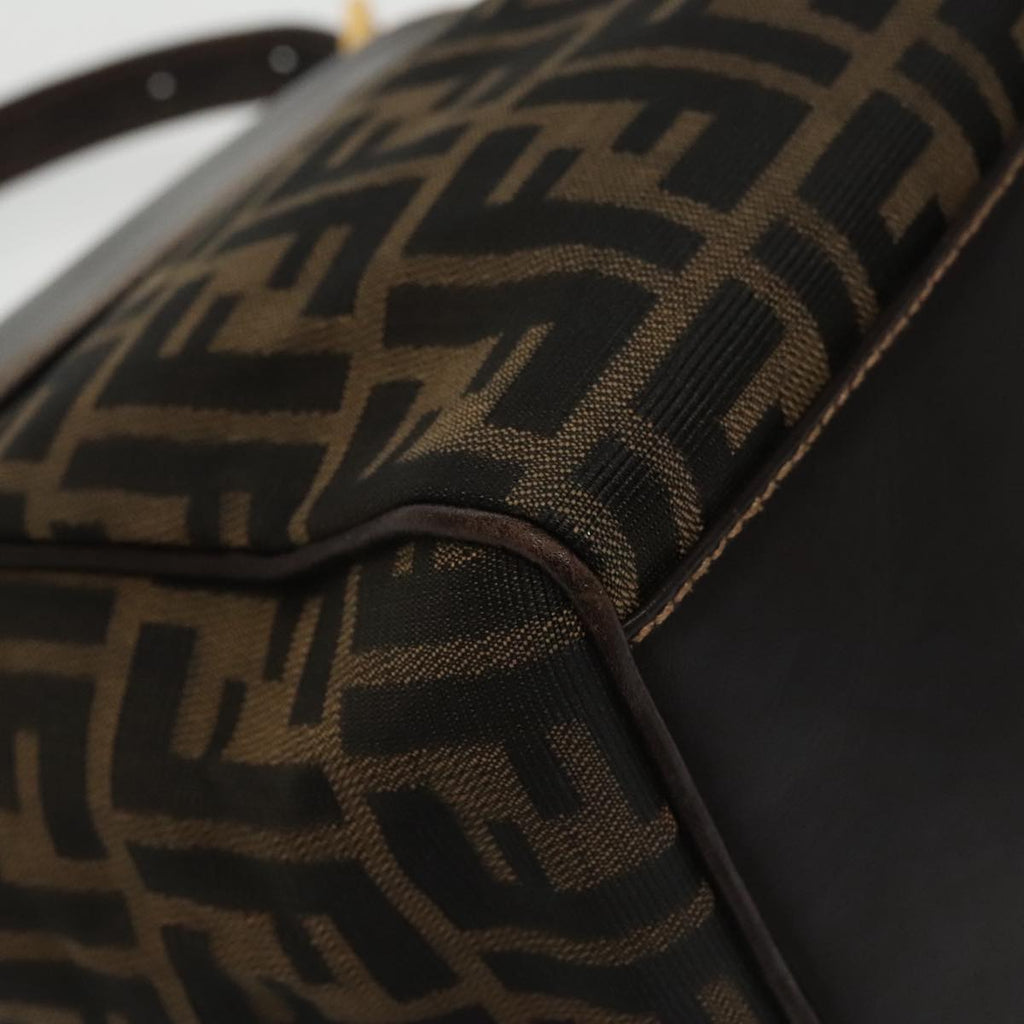 FENDI Zucca Canvas Hand Bag Brown Black gold 100727