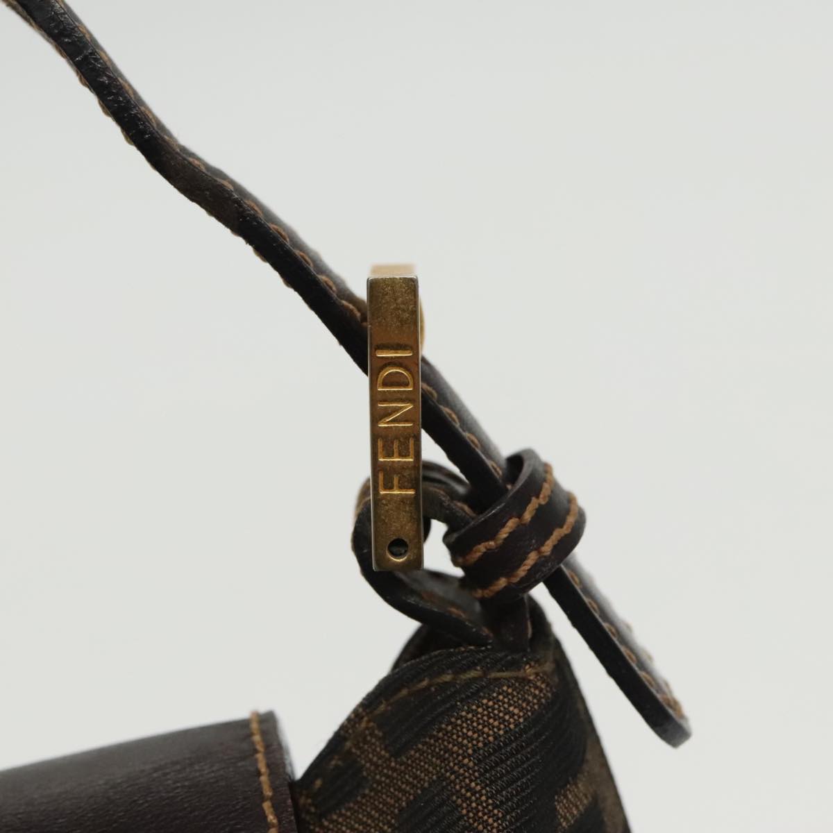 FENDI Zucca Canvas Hand Bag Brown Black gold 100727