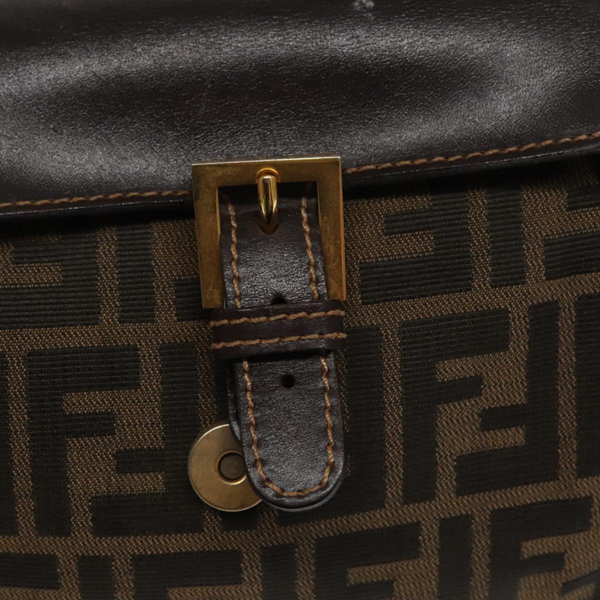 FENDI Zucca Canvas Hand Bag Brown Black gold 100727