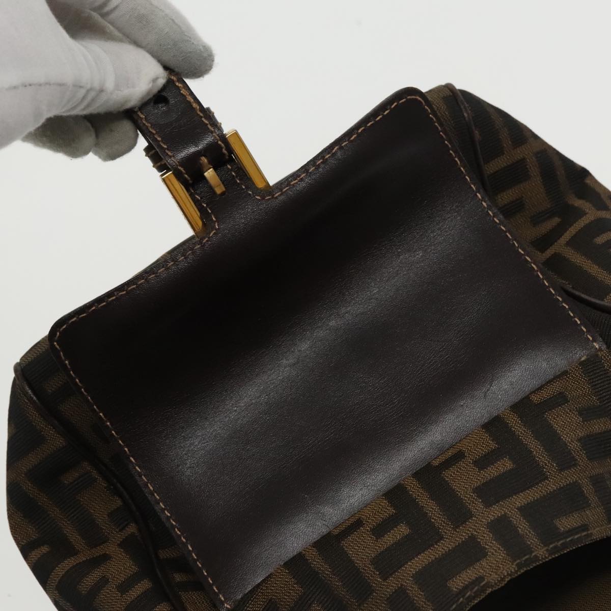 FENDI Zucca Canvas Hand Bag Brown Black gold 100727