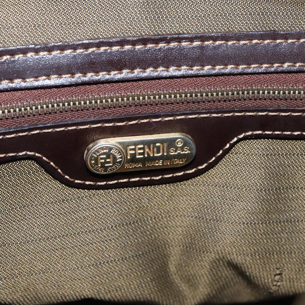 FENDI Zucca Canvas Hand Bag Brown Black gold 100727