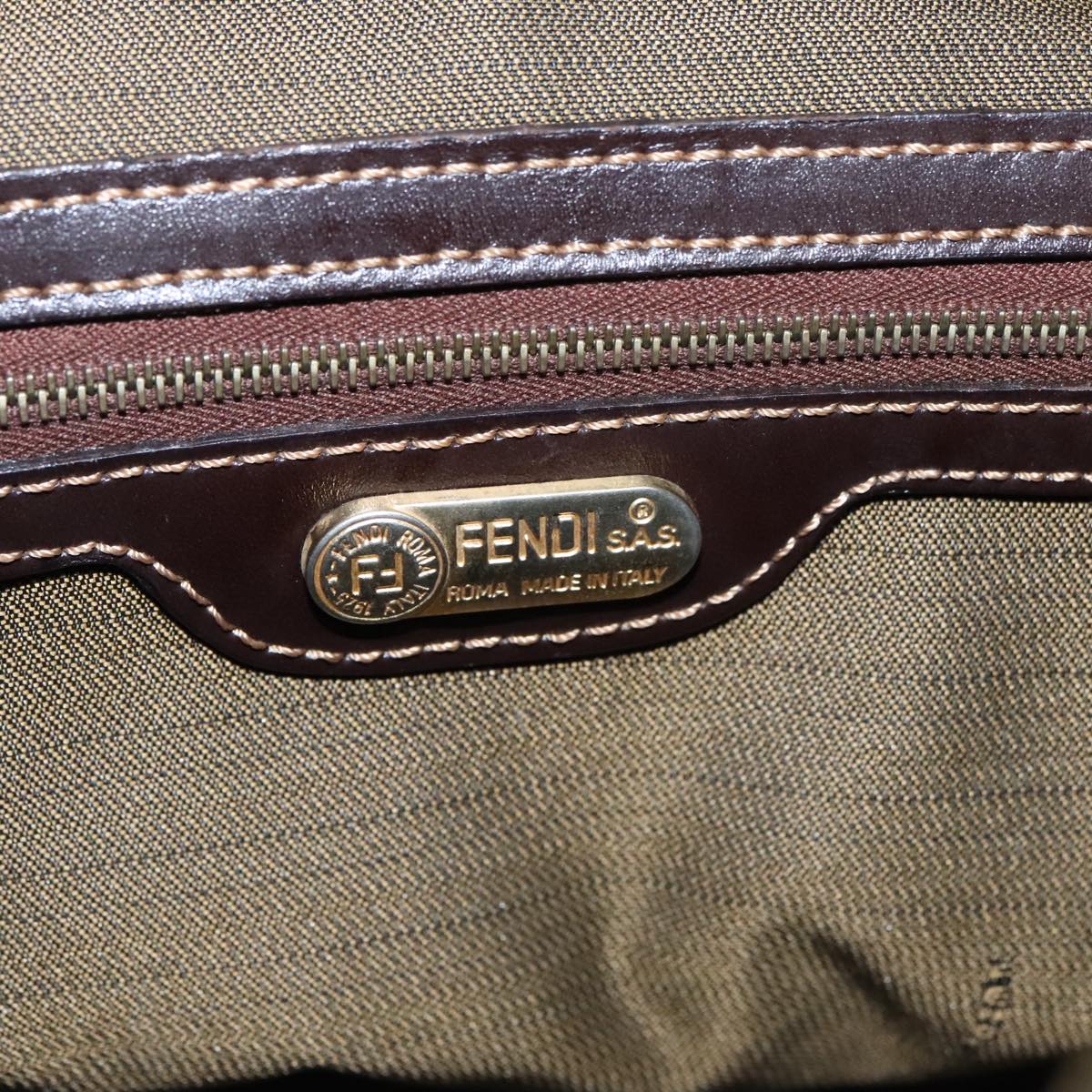 FENDI Zucca Canvas Hand Bag Brown Black gold 100727