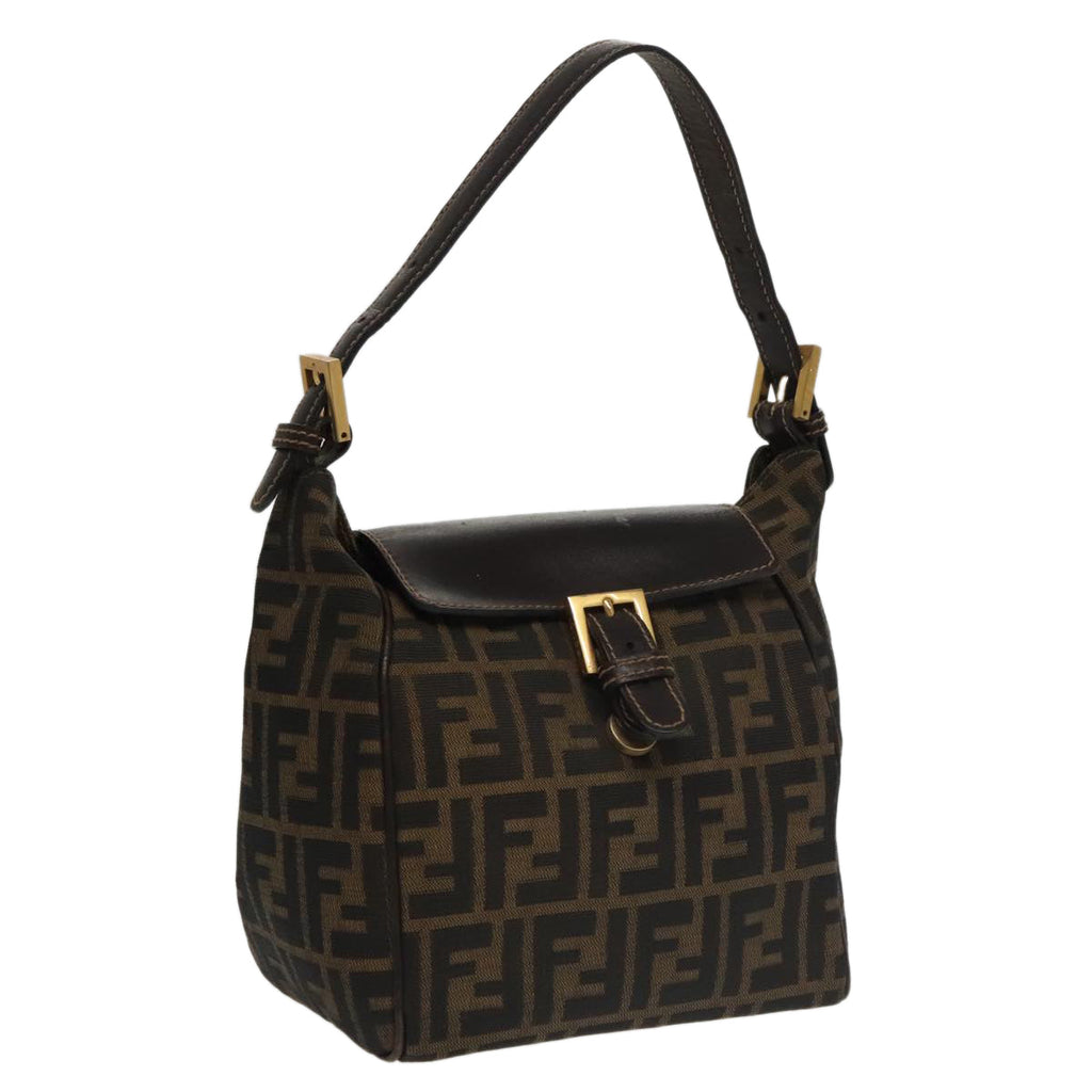 FENDI Zucca Canvas Hand Bag Brown Black gold 100727
