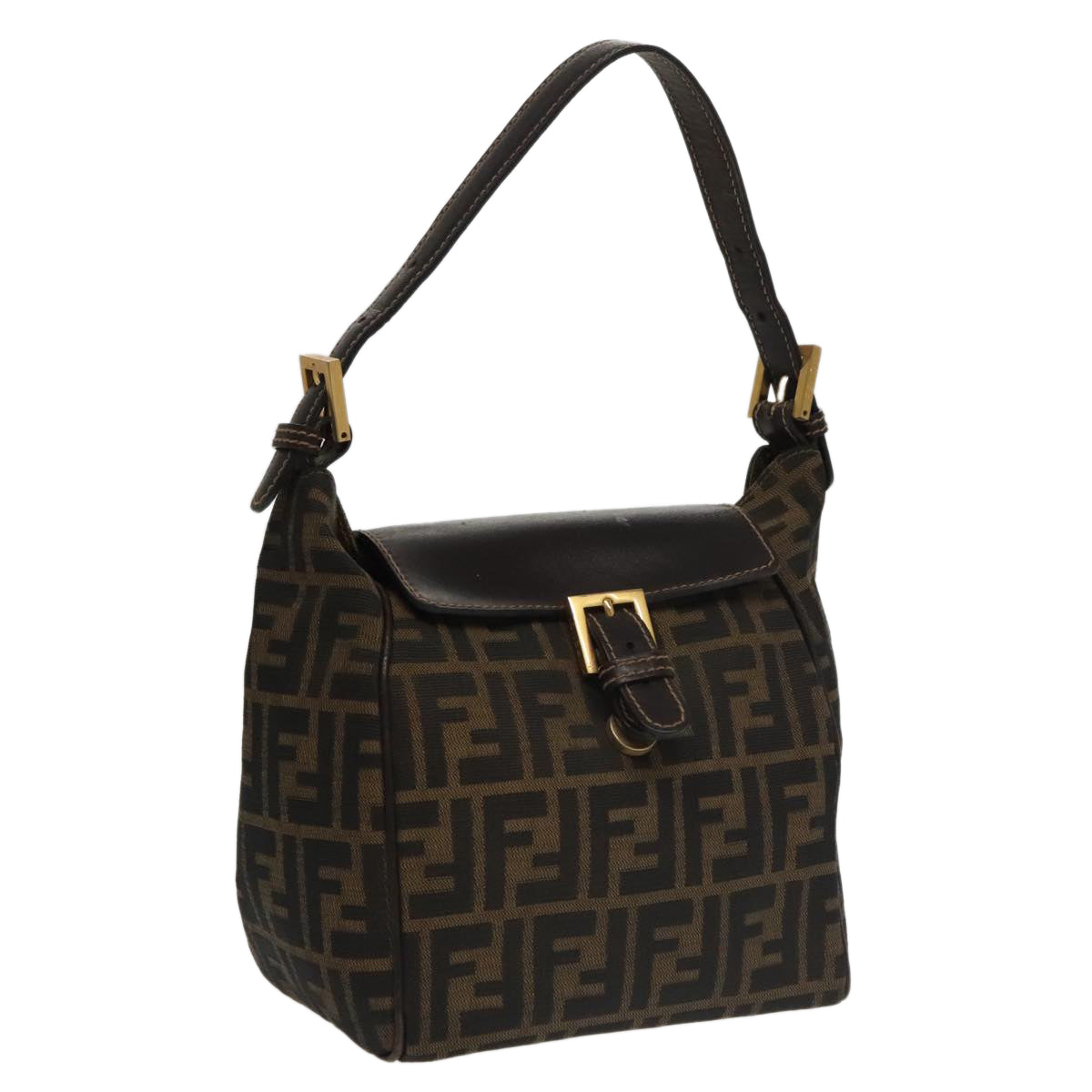 FENDI Zucca Canvas Hand Bag Brown Black gold 100727