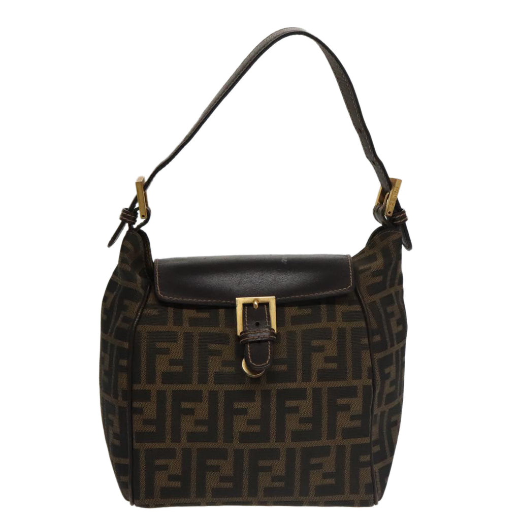 FENDI Zucca Canvas Hand Bag Brown Black gold 100727
