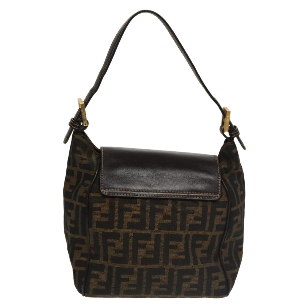 FENDI Zucca Canvas Hand Bag Brown Black gold 100727