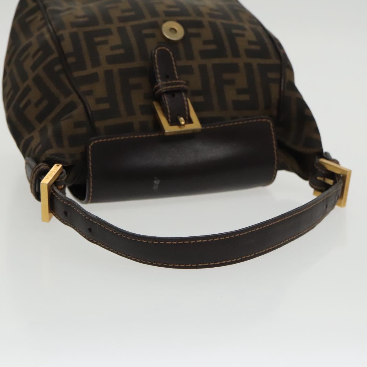 FENDI Zucca Canvas Hand Bag Brown Black gold 100727