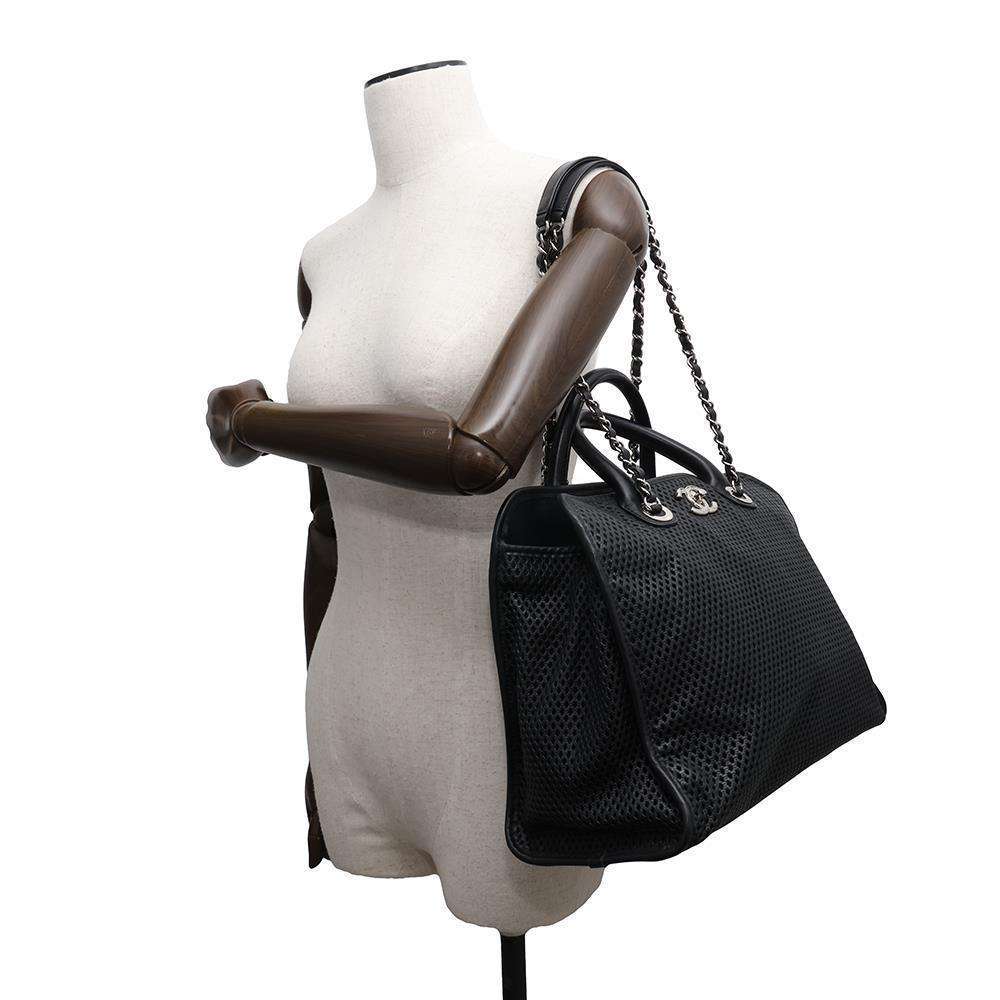 CHANEL French Viera Punching Chain Shoulder Black Leather