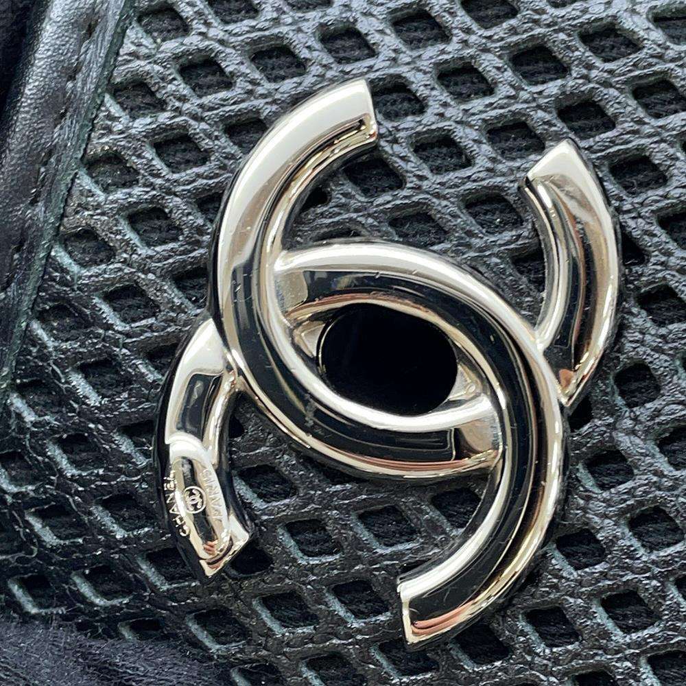 CHANEL French Viera Punching Chain Shoulder Black Leather