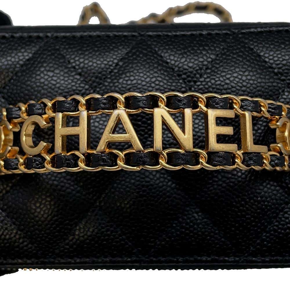 CHANEL Chain logo handle vanity bag Black Caviar Leather