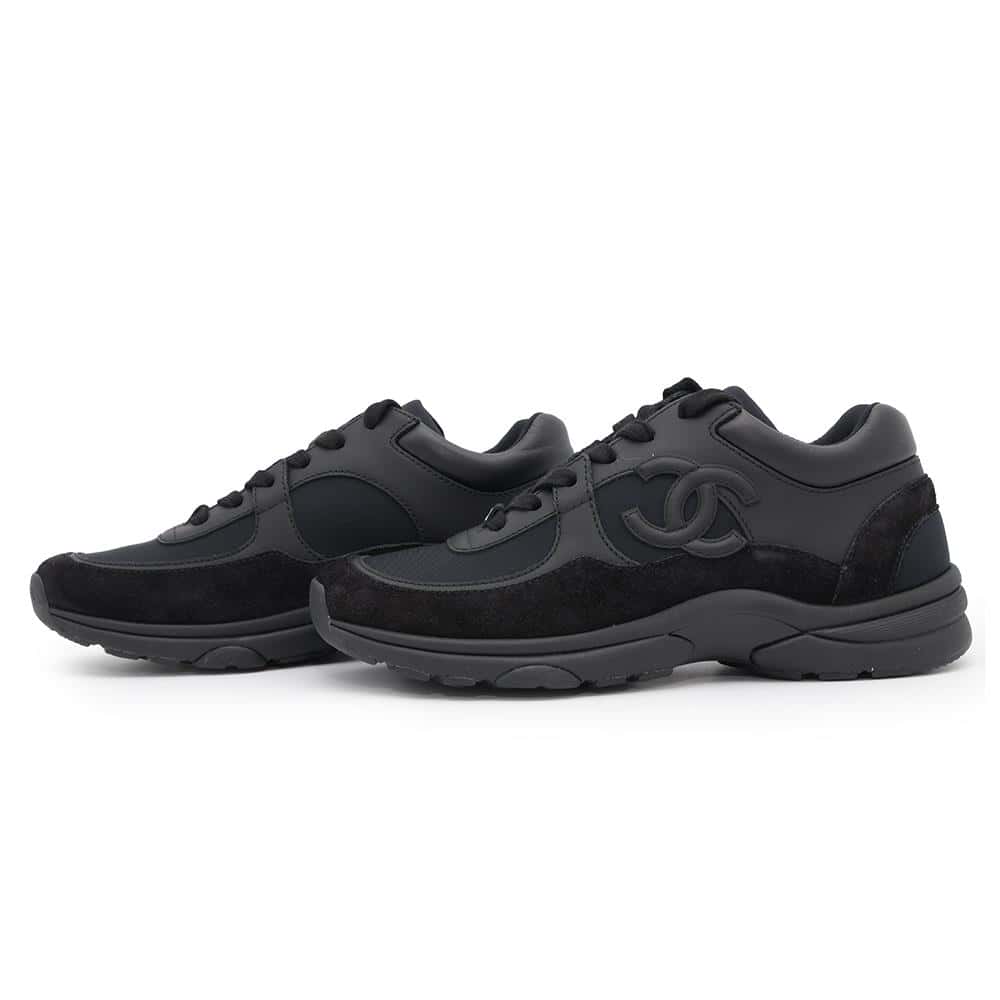 CHANEL CC Logo Sneakers BlackG33745 Suede Fabric Leather Size 37