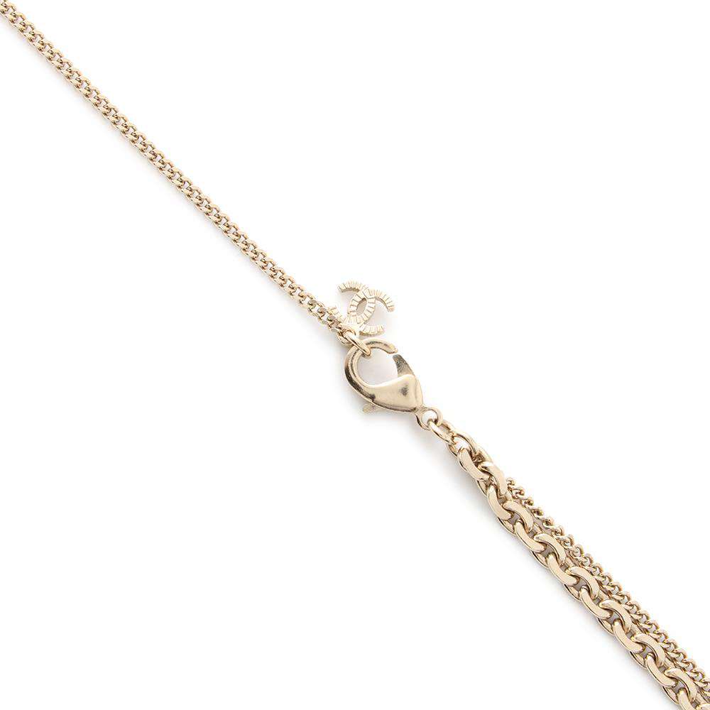 CHANEL CC Logo Necklace Champagne Gold Metal Rhinestone