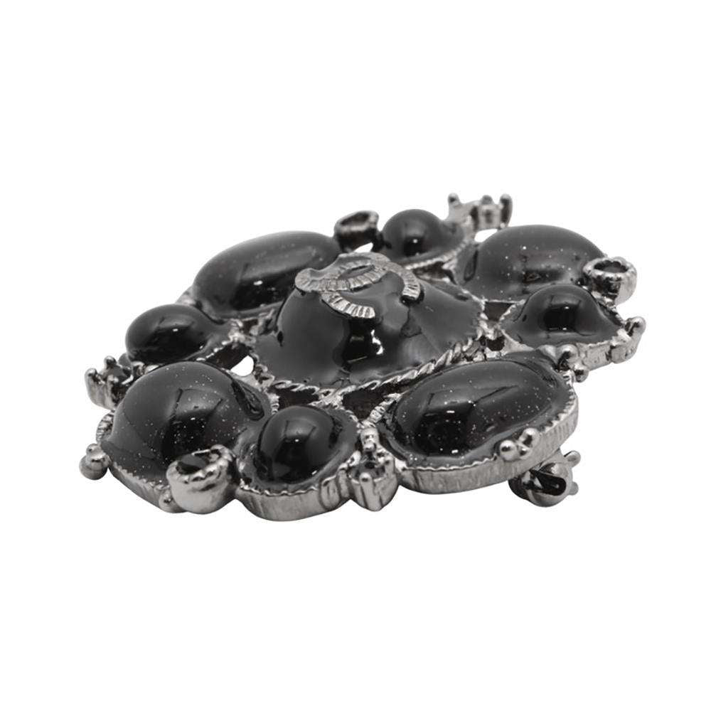 CHANEL CC Logo Brooch Black Metal  Rhinestone