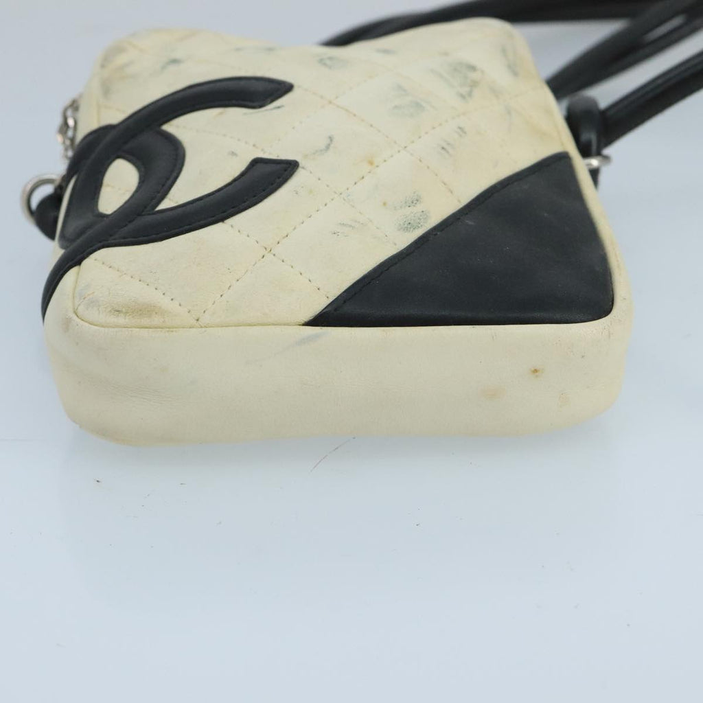 CHANEL Cambon Line Shoulder Bag Leather White Silver CC 100788