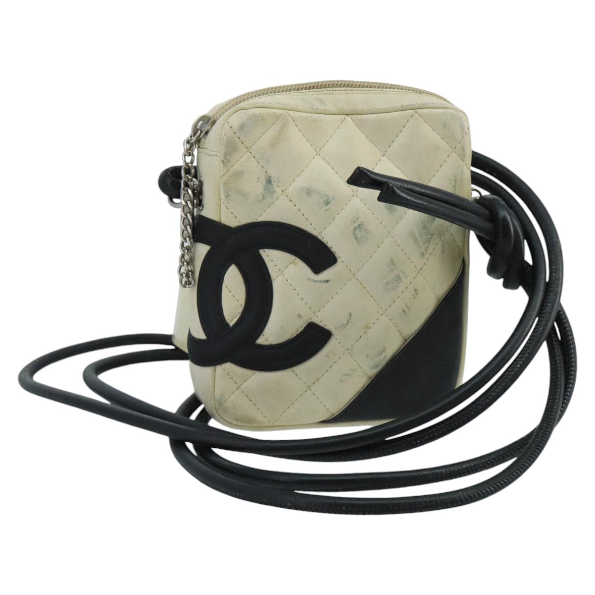 CHANEL Cambon Line Shoulder Bag Leather White Silver CC 100788