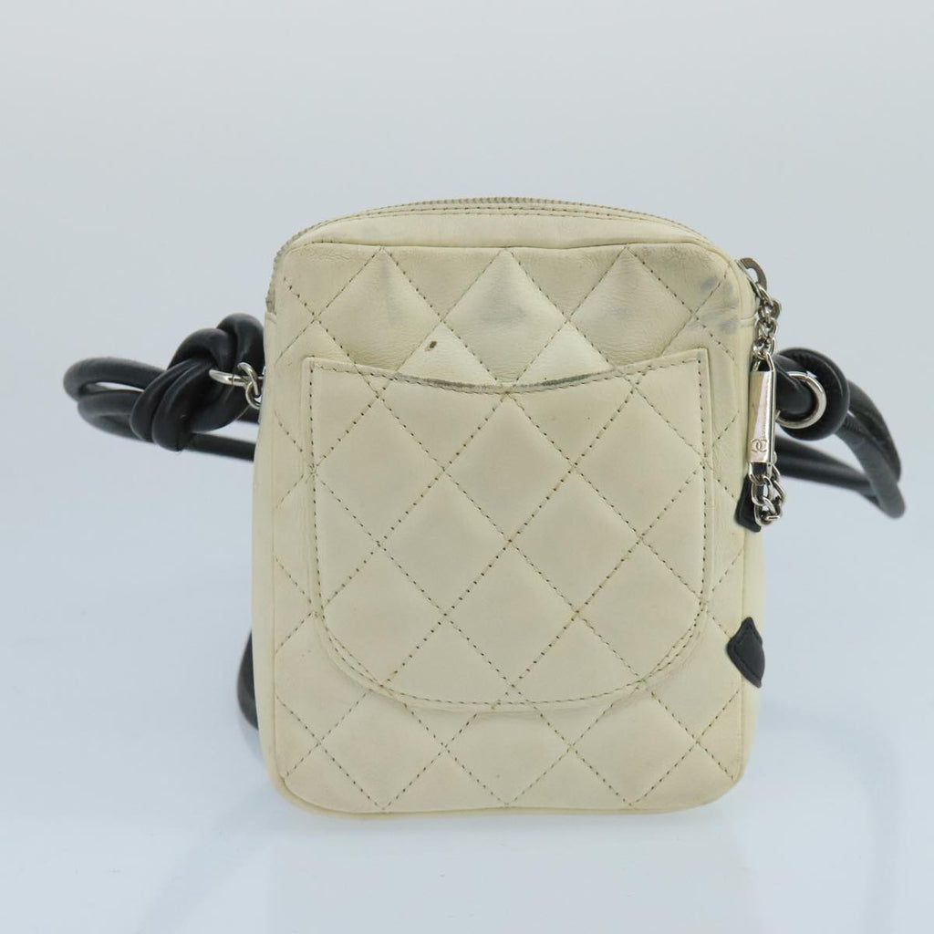 CHANEL Cambon Line Shoulder Bag Leather White Silver CC 100788