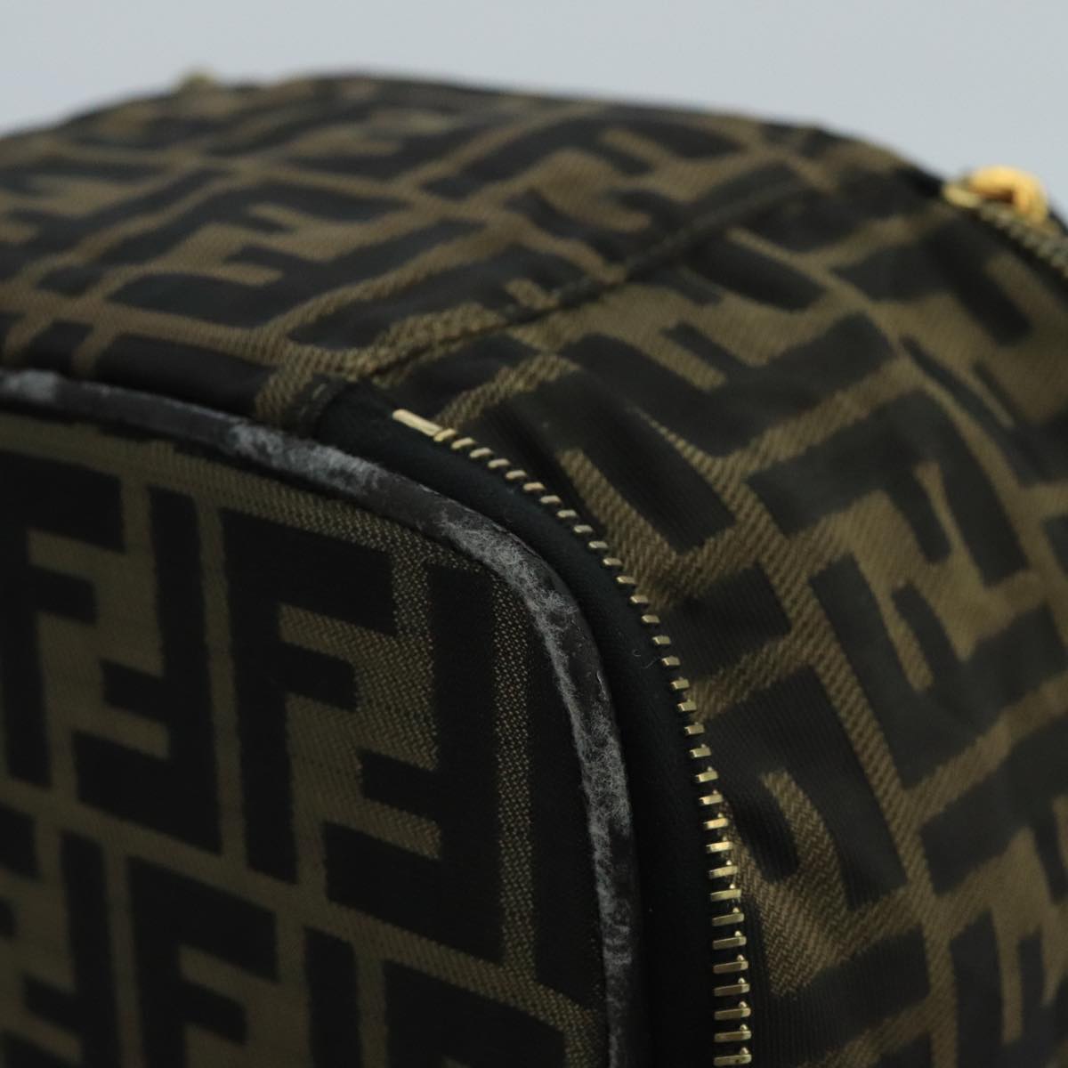 FENDI Zucca Canvas Vanity Pouch Brown Black gold 100790