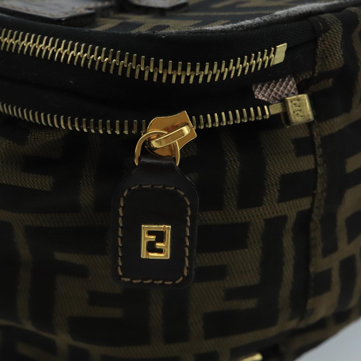 FENDI Zucca Canvas Vanity Pouch Brown Black gold 100790