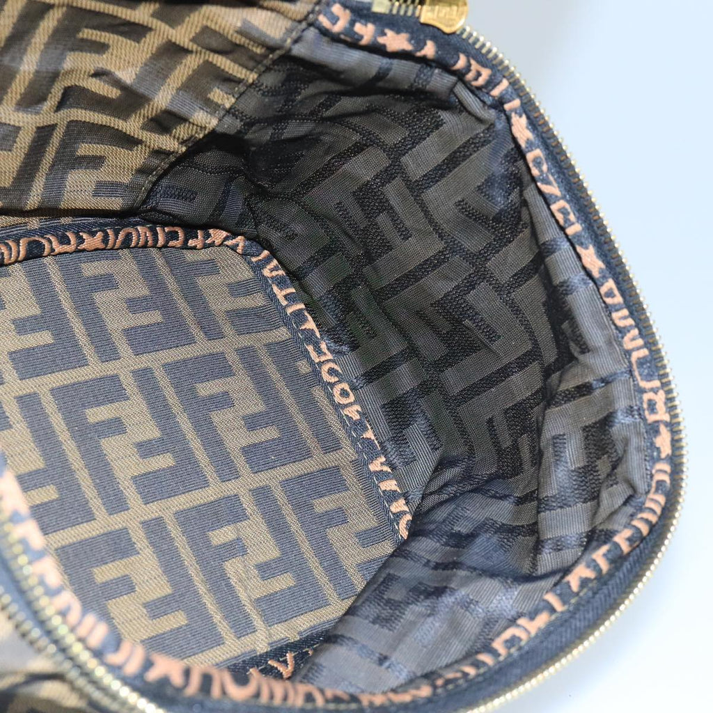 FENDI Zucca Canvas Vanity Pouch Brown Black gold 100790