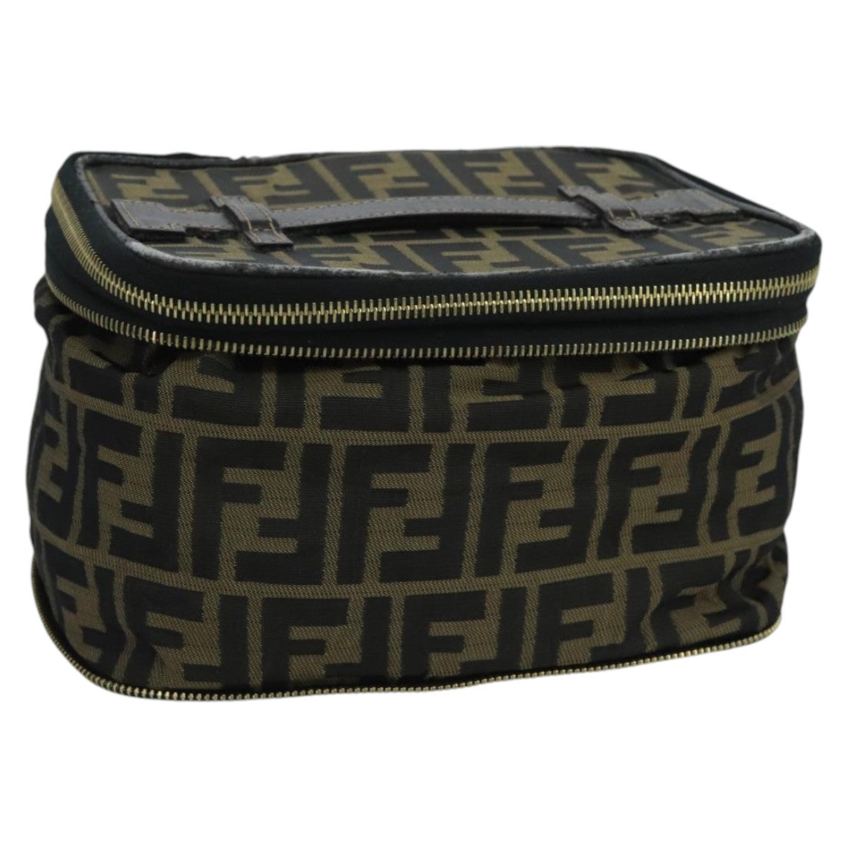 FENDI Zucca Canvas Vanity Pouch Brown Black gold 100790