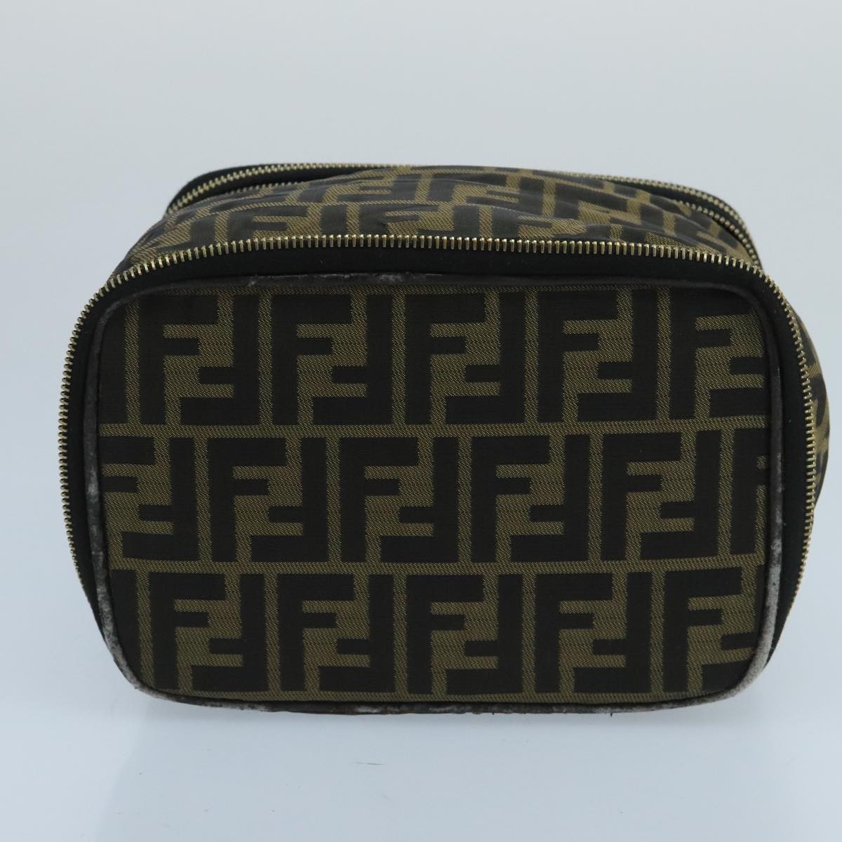 FENDI Zucca Canvas Vanity Pouch Brown Black gold 100790
