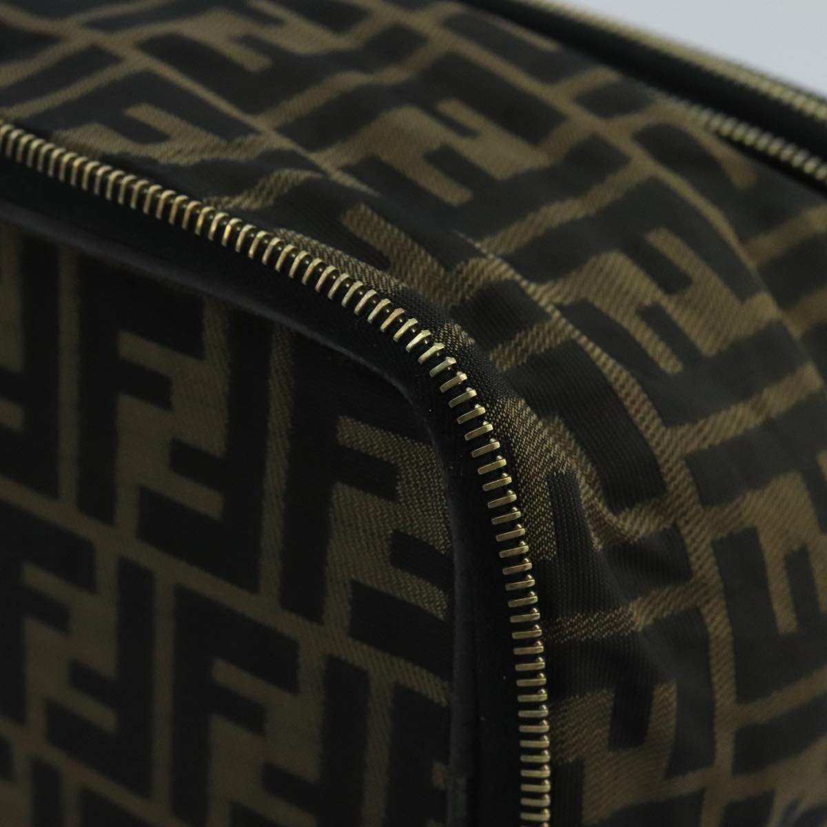 FENDI Zucca Canvas Vanity Pouch Brown Black gold 100790