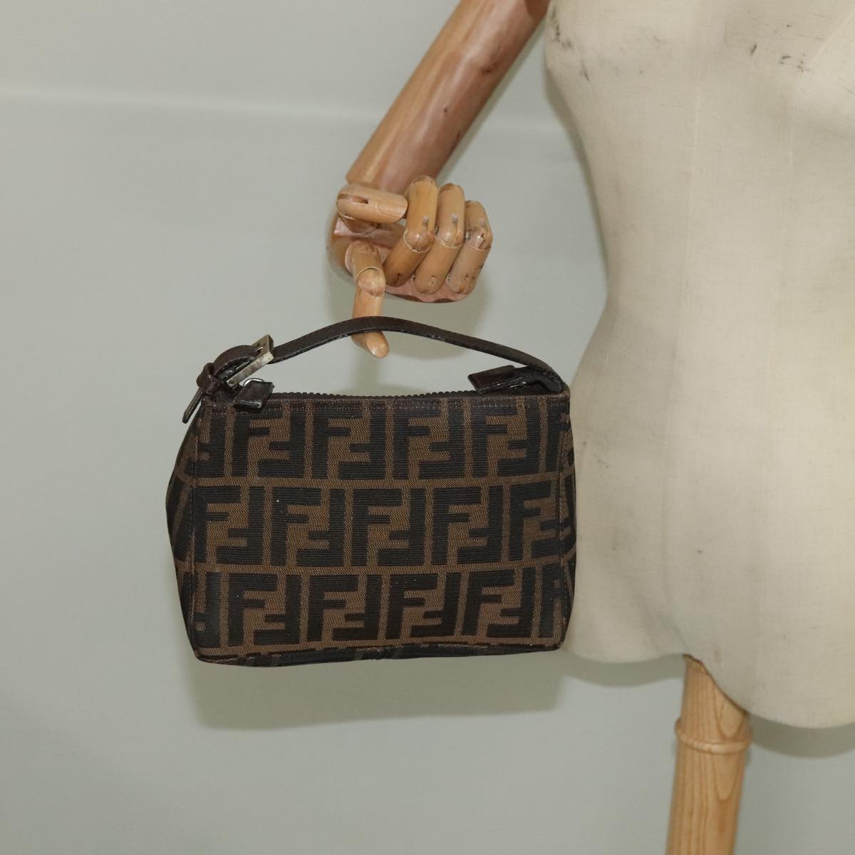 FENDI Zucca Canvas Pouch Brown Black 100791