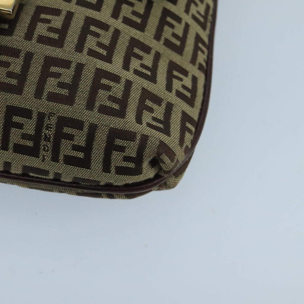 FENDI Zucchino Canvas Shoulder Bag Beige Gold 100792