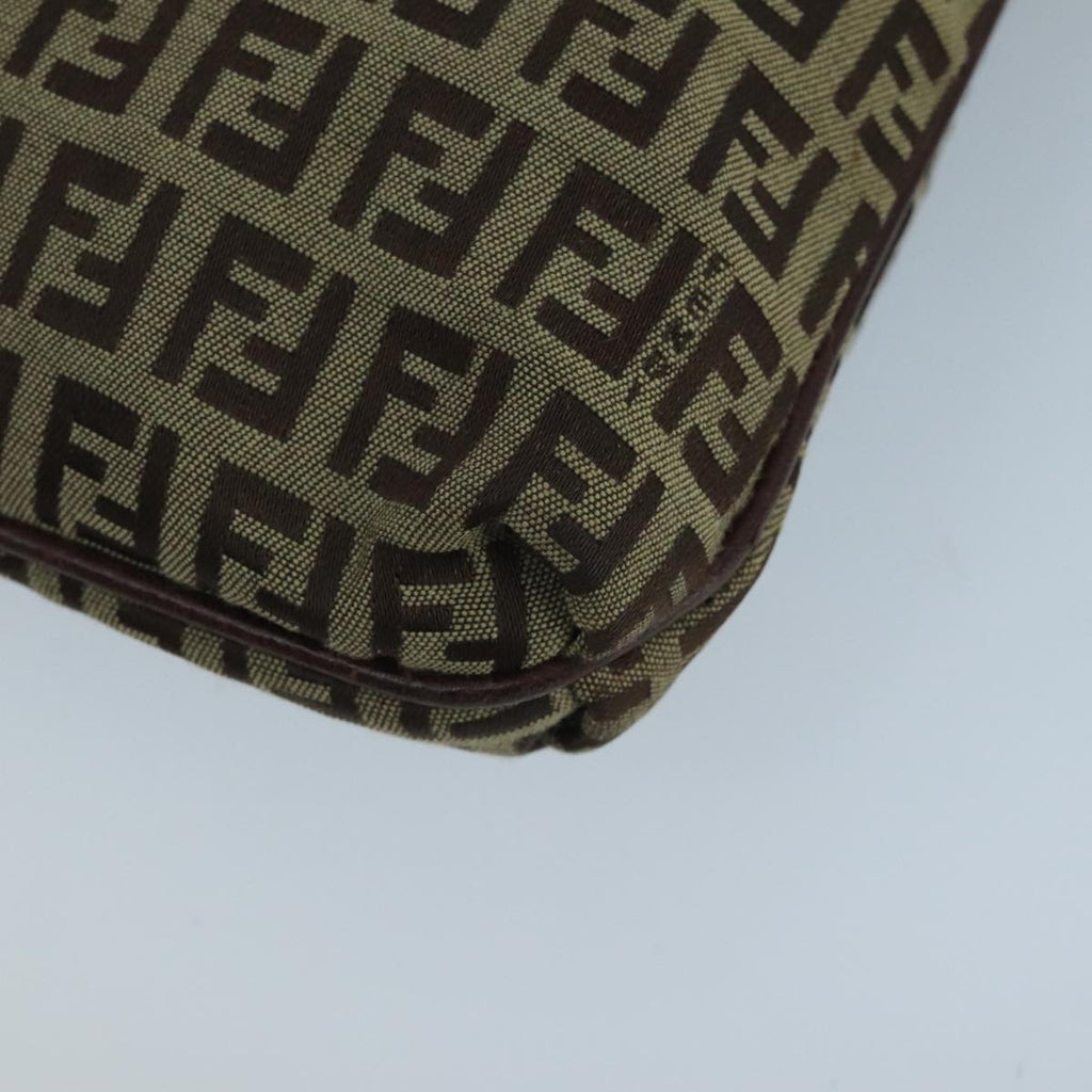 FENDI Zucchino Canvas Shoulder Bag Beige Gold 100792