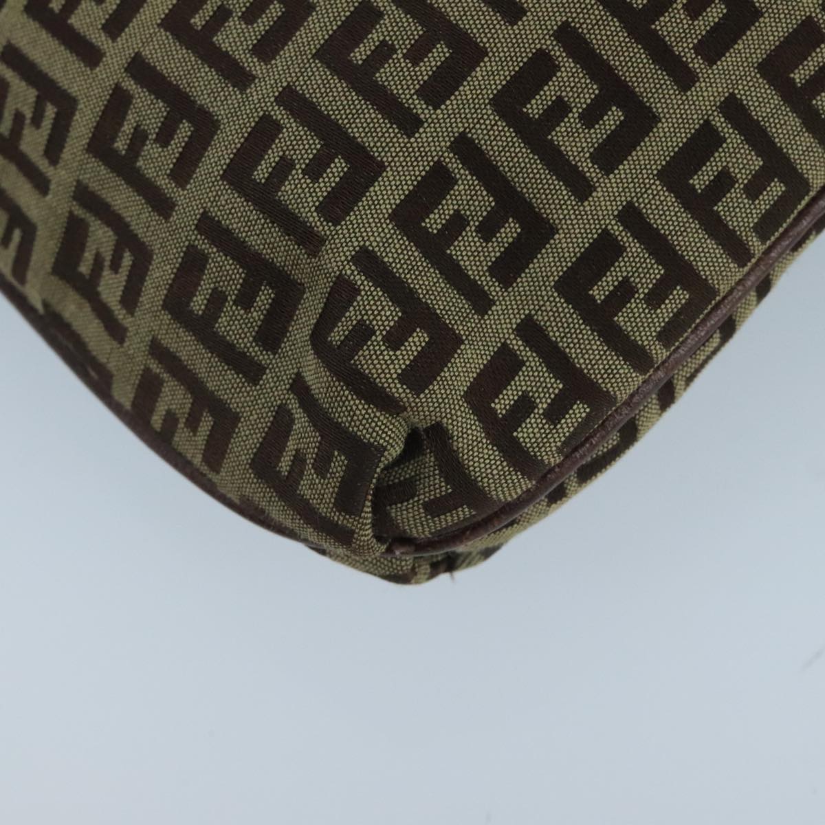 FENDI Zucchino Canvas Shoulder Bag Beige Gold 100792