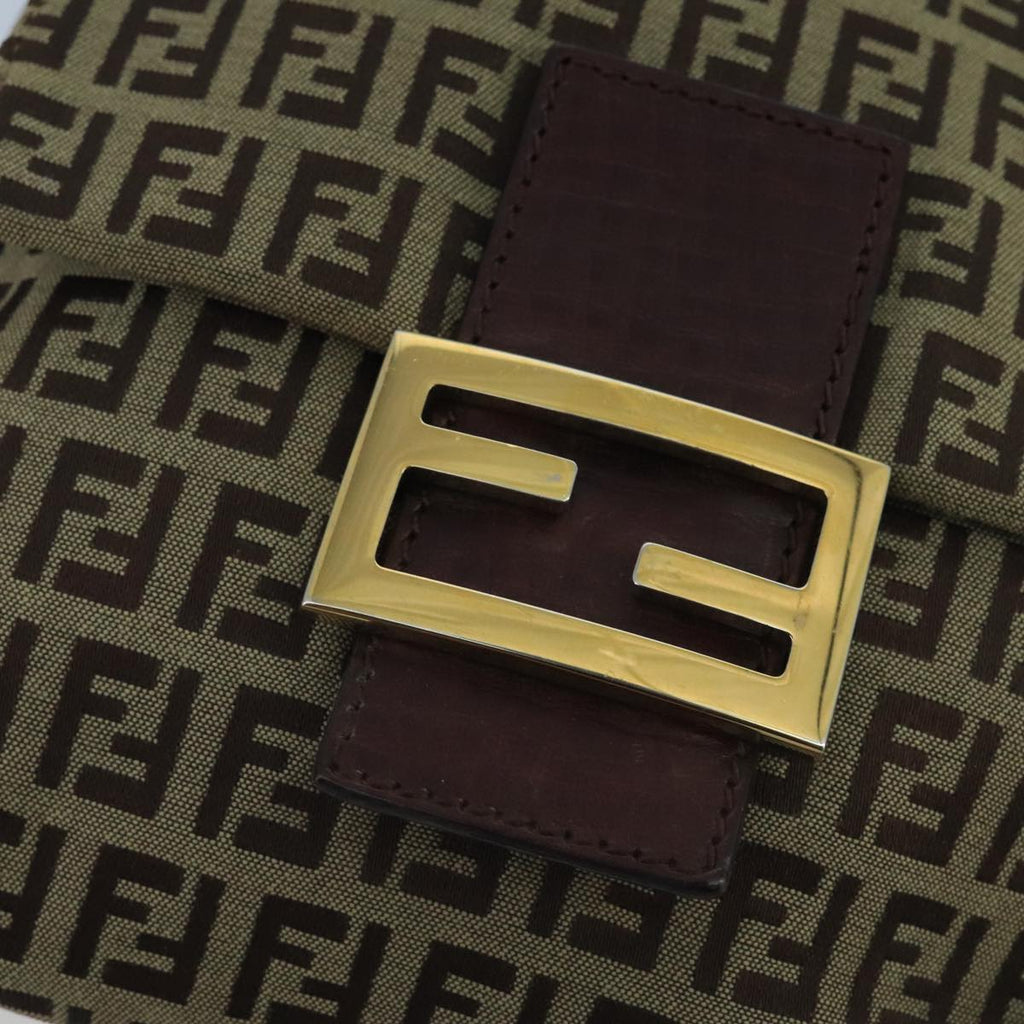 FENDI Zucchino Canvas Shoulder Bag Beige Gold 100792