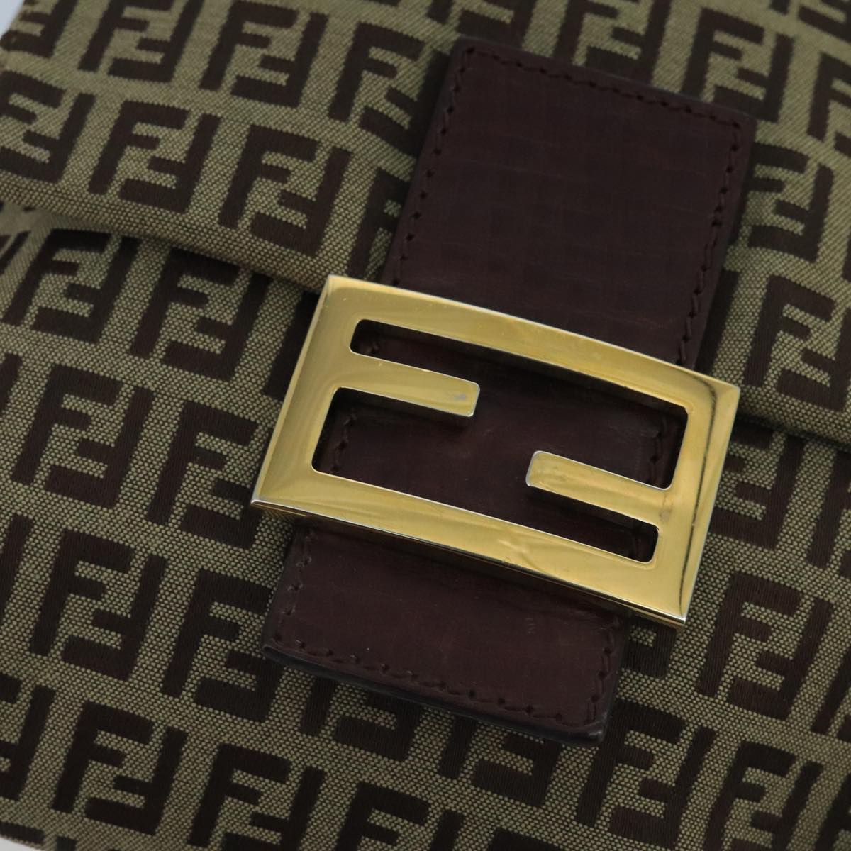 FENDI Zucchino Canvas Shoulder Bag Beige Gold 100792