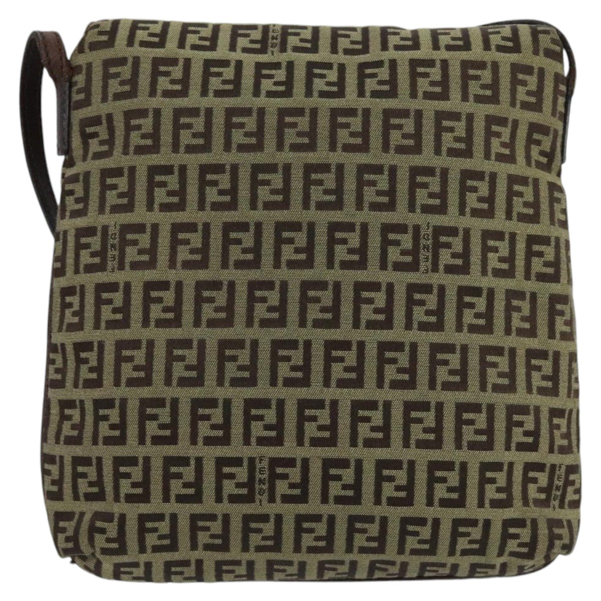 FENDI Zucchino Canvas Shoulder Bag Beige Gold 100792