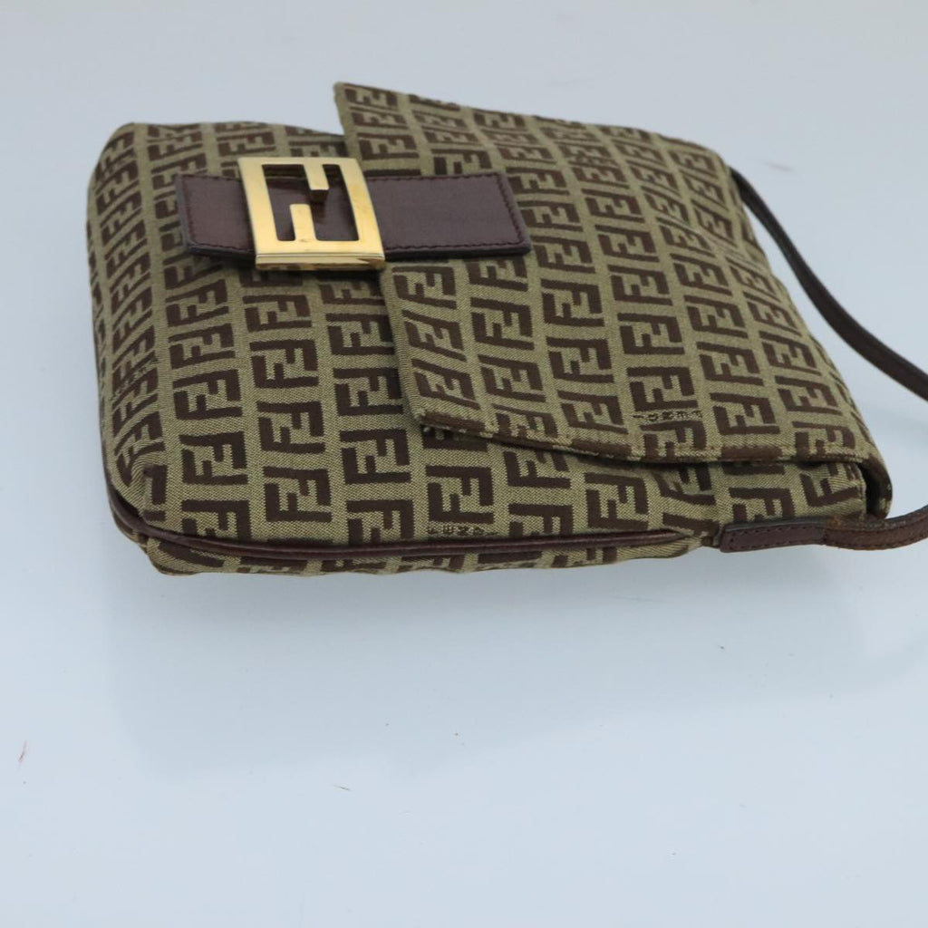 FENDI Zucchino Canvas Shoulder Bag Beige Gold 100792