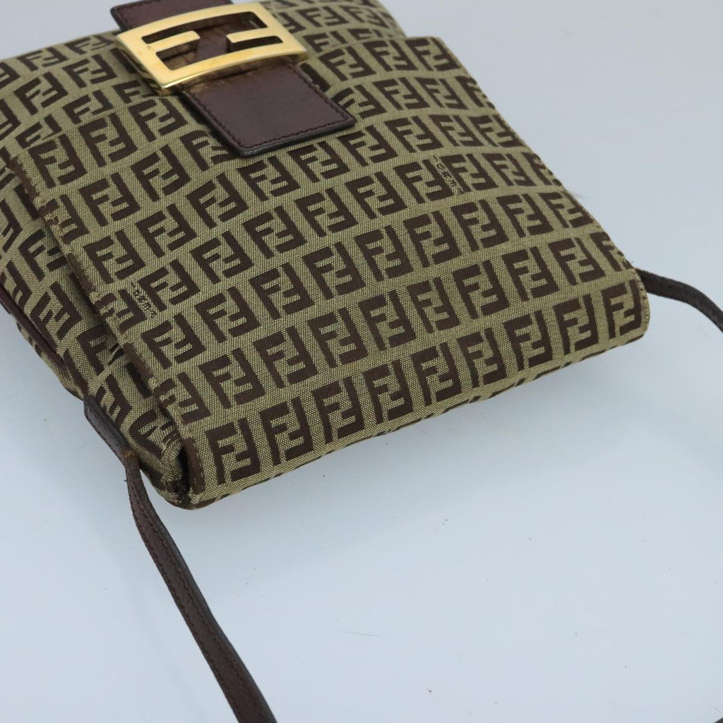 FENDI Zucchino Canvas Shoulder Bag Beige Gold 100792