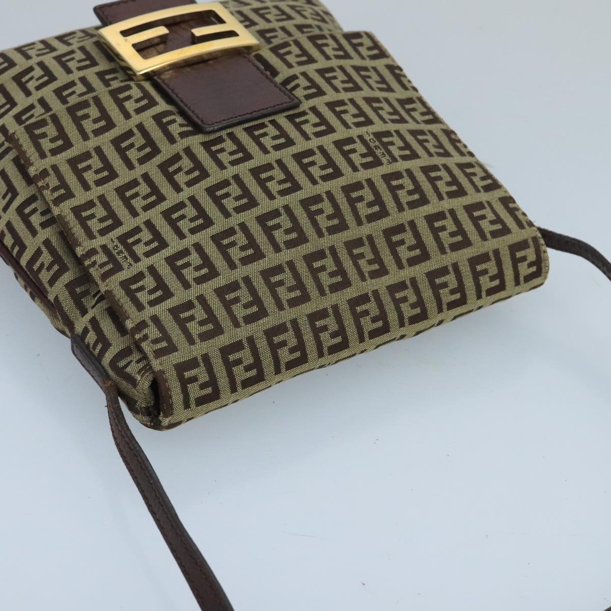 FENDI Zucchino Canvas Shoulder Bag Beige Gold 100792