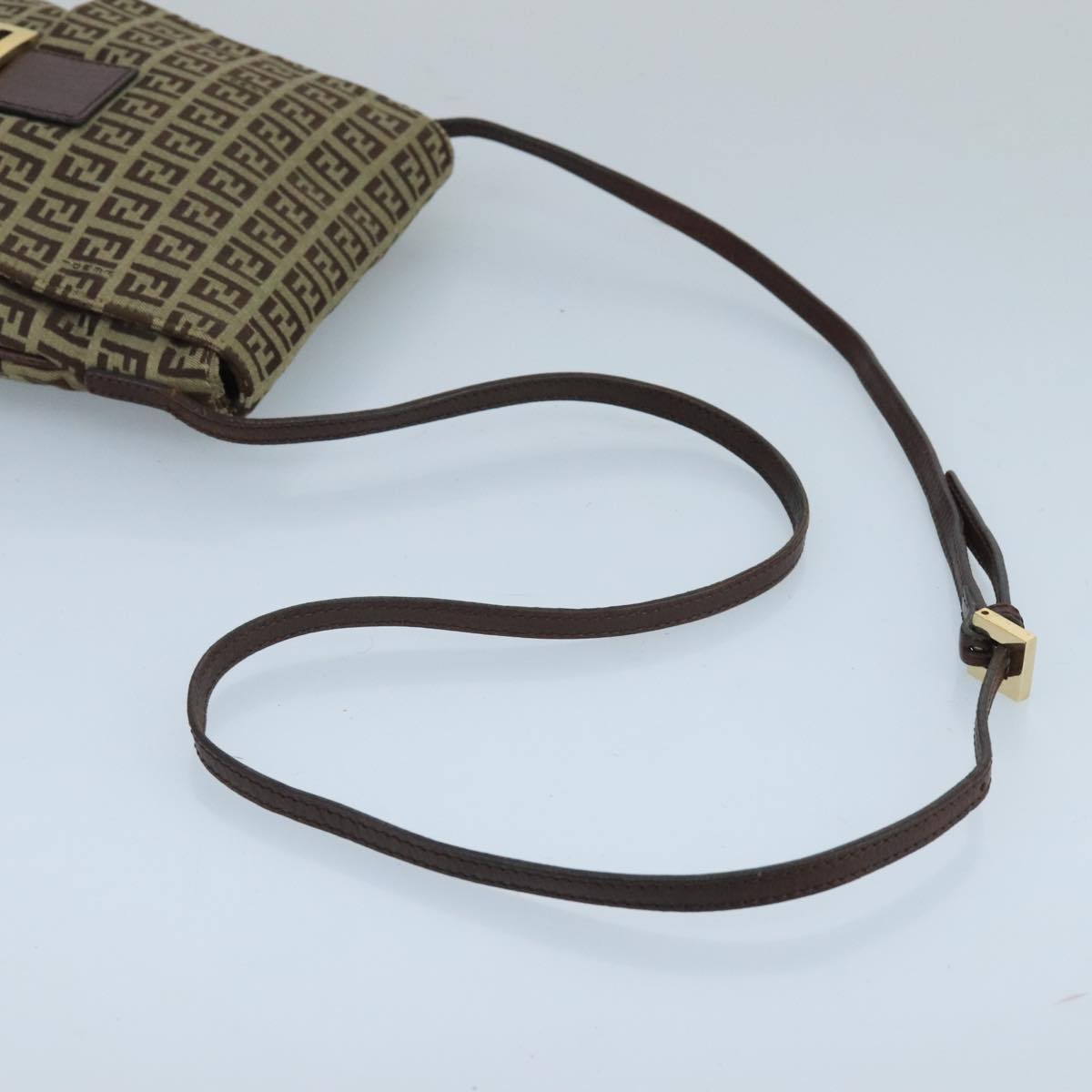 FENDI Zucchino Canvas Shoulder Bag Beige Gold 100792