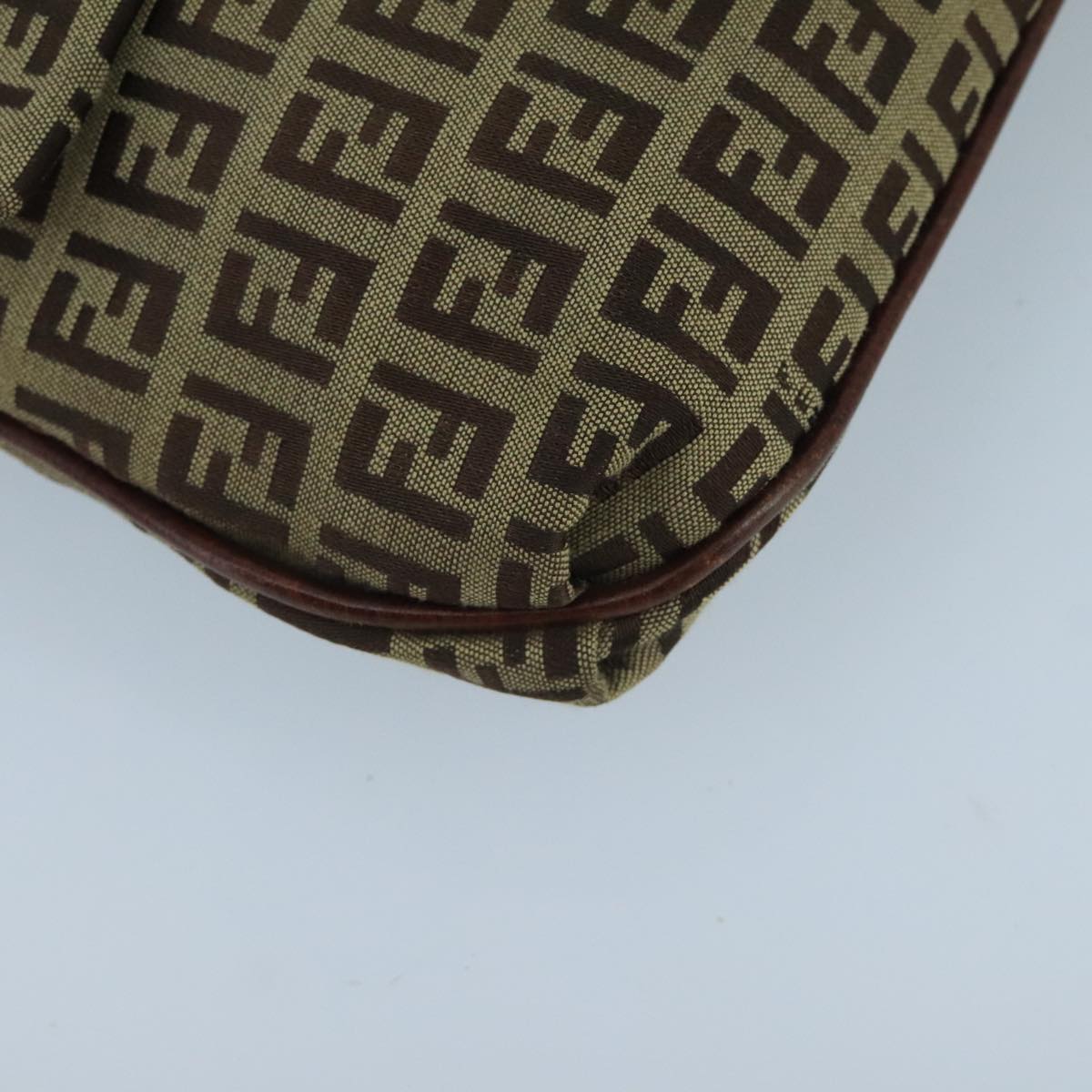 FENDI Zucchino Canvas Shoulder Bag Beige Gold 100793