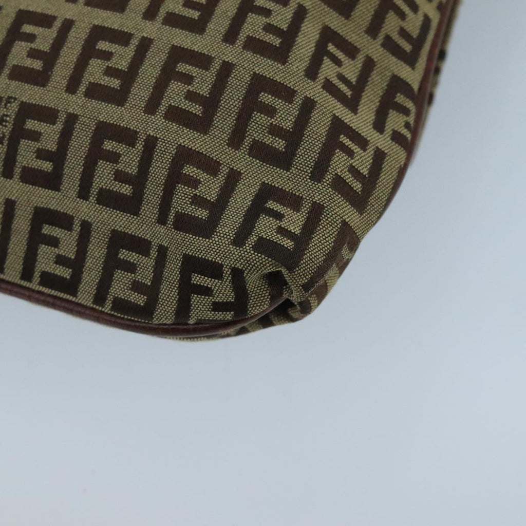 FENDI Zucchino Canvas Shoulder Bag Beige Gold 100793