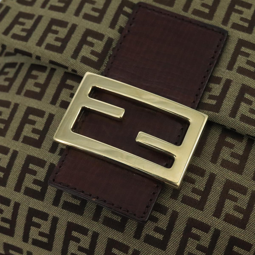 FENDI Zucchino Canvas Shoulder Bag Beige Gold 100793