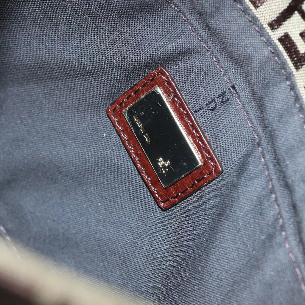 FENDI Zucchino Canvas Shoulder Bag Beige Gold 100793