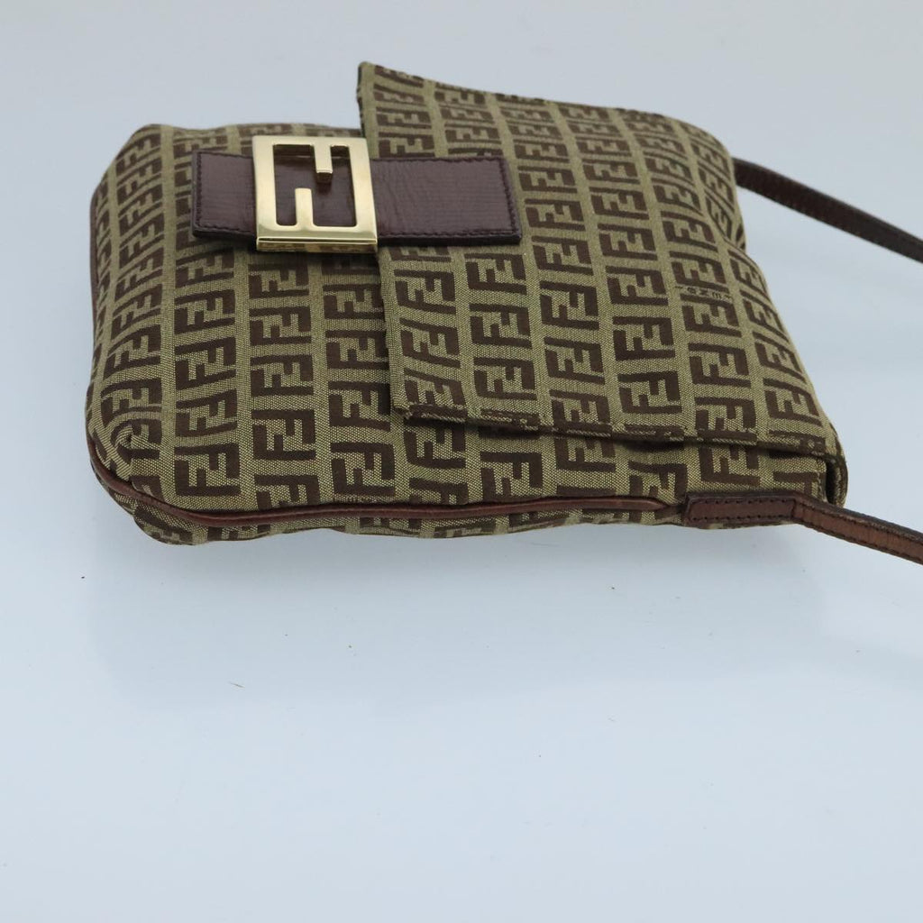 FENDI Zucchino Canvas Shoulder Bag Beige Gold 100793