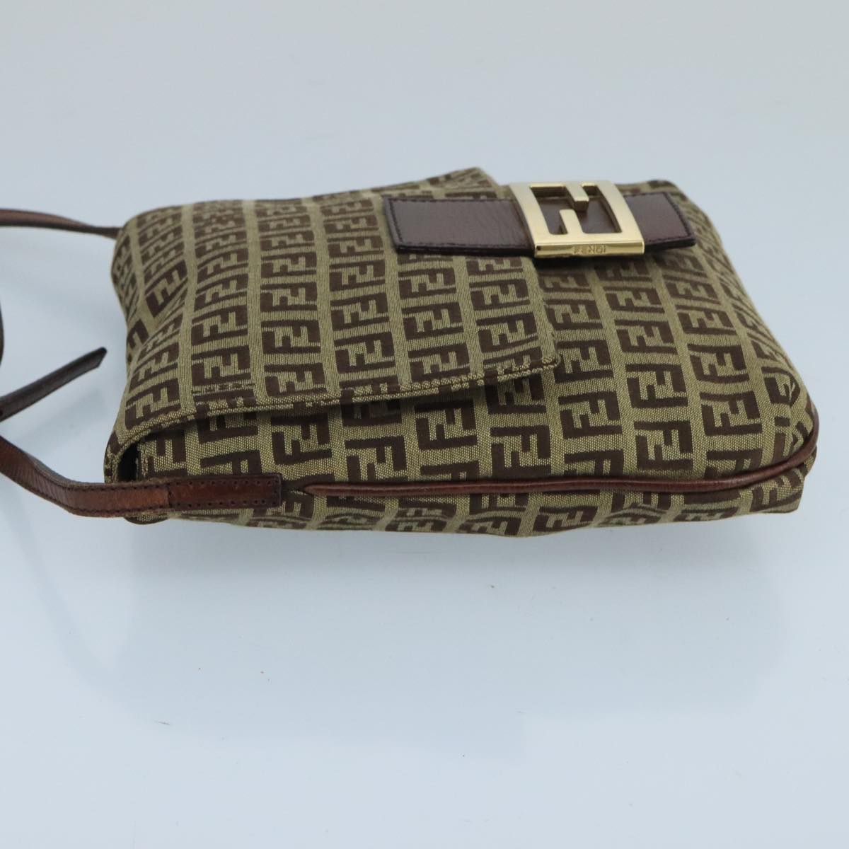 FENDI Zucchino Canvas Shoulder Bag Beige Gold 100793