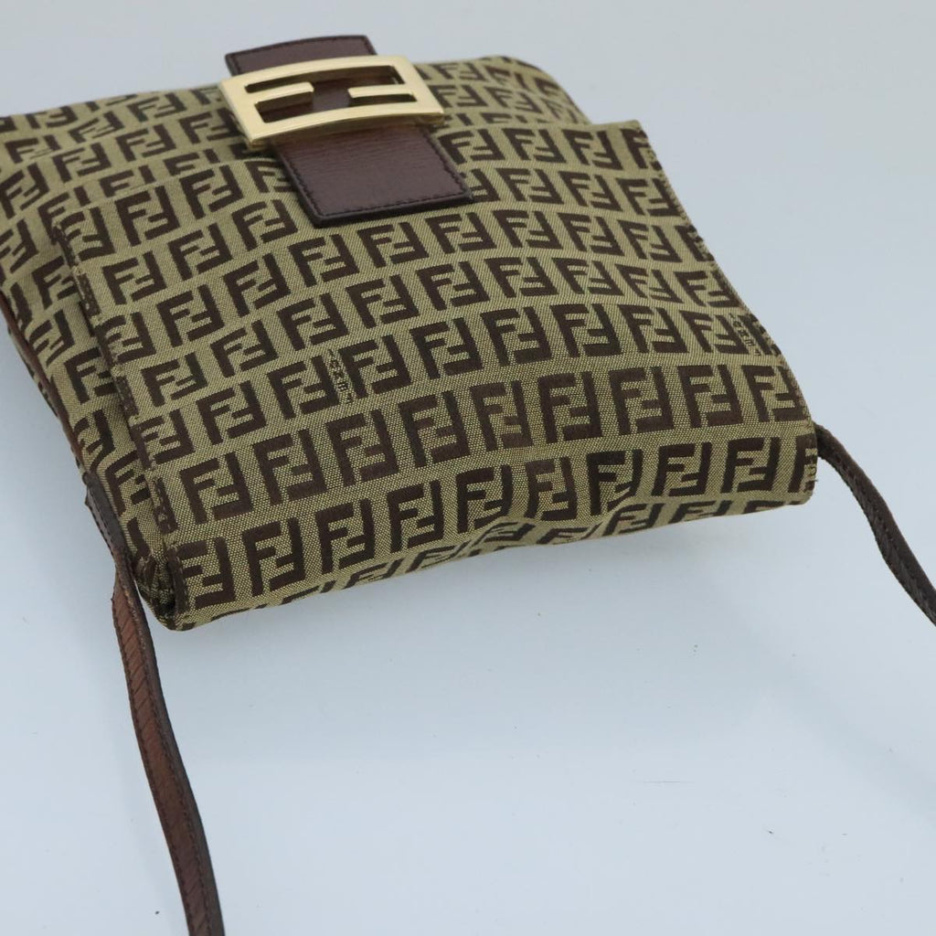 FENDI Zucchino Canvas Shoulder Bag Beige Gold 100793