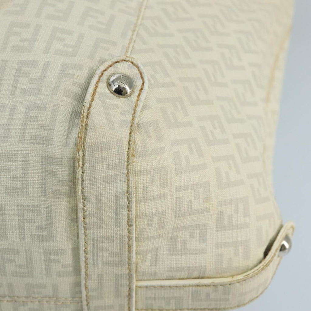 FENDI Zucchino Canvas Shoulder Bag White 100795